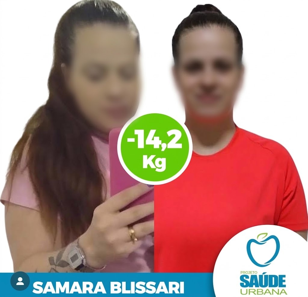 Samara Blissari — antes e depois, −14,2 kg no protocolo